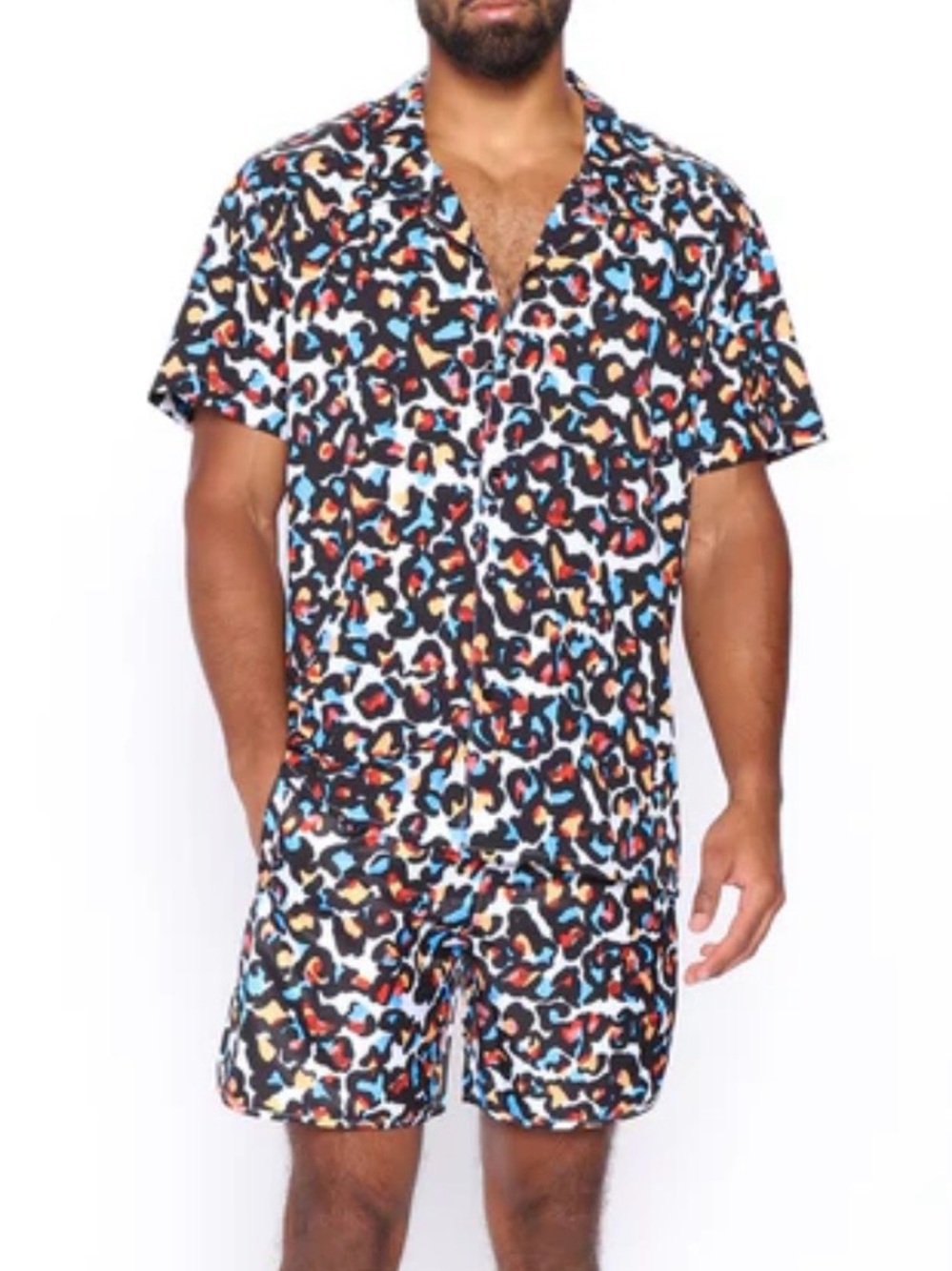 Fashion Nova Black Multicolor Short-Sleeve Button-Down Shirt